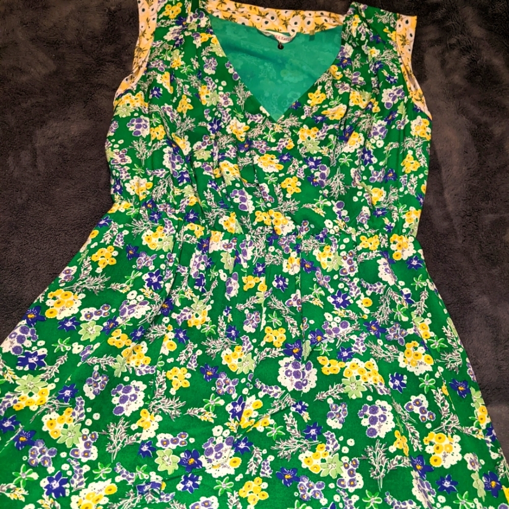 Rebecca Taylor green floral dress with front flounce